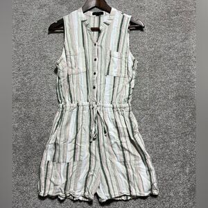 Kelly Renee Woman’s Linen Rayon Green Striped Shorts Romper Size Small